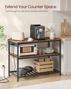 VASAGLE Kitchen Island with 3 Shelves, Storage Cabinet, Steel Structure | Kitchen Shelf with Large Wooden Worktop, 47.2 Inches Width, Rustic Brown and Matte Black, BARNET Collection UKKI101K01