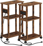 TUTOTAK Small Narrow Side Table with Charging Station, Skinny End Table for Small Spaces, Slim Nightstand with USB Ports and Outlet, Sofa Beside Table with Wheels, Rustic Brown TB01BB047C