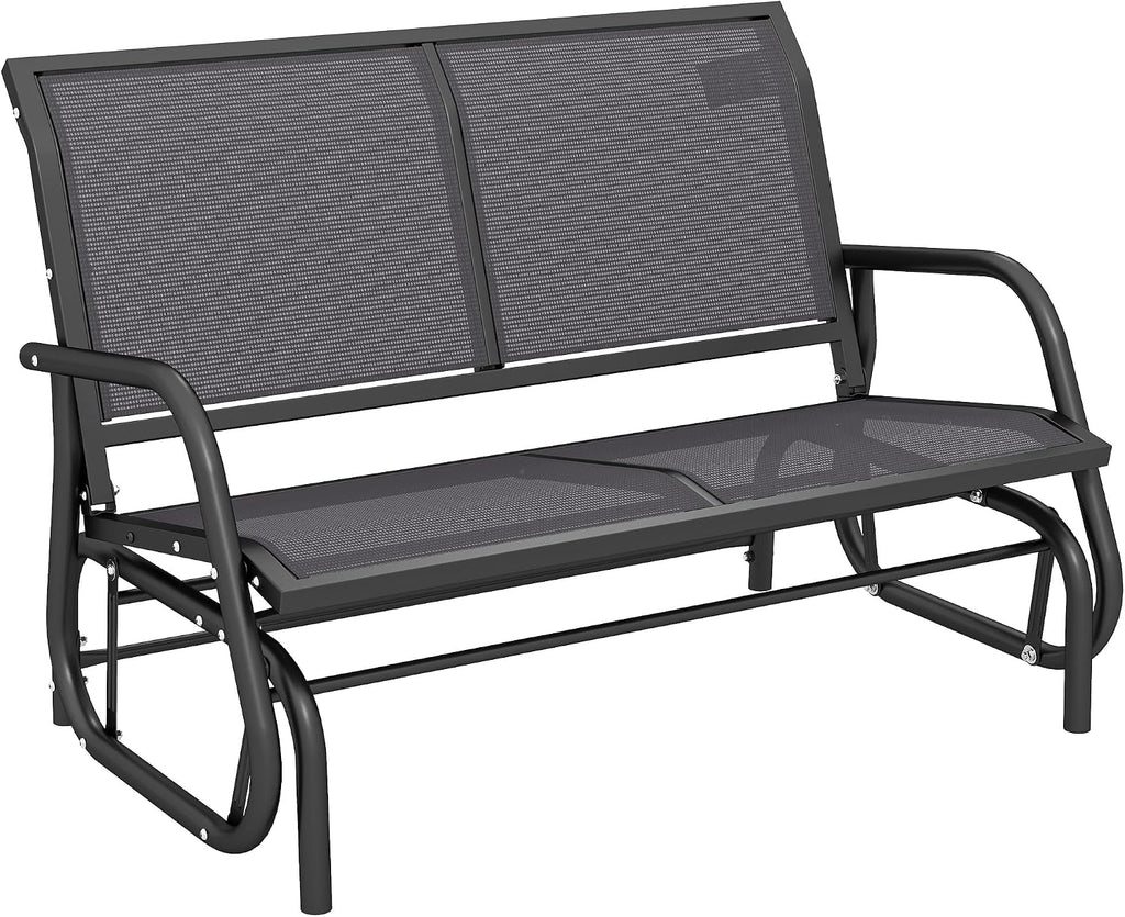 Outsunny 2-Person Outdoor Glider Bench with Steel Frame, Gray | Double Swing Rocking Chair, Loveseat, for Outside Patio, Backyard, Garden, Porch, Powder Coated