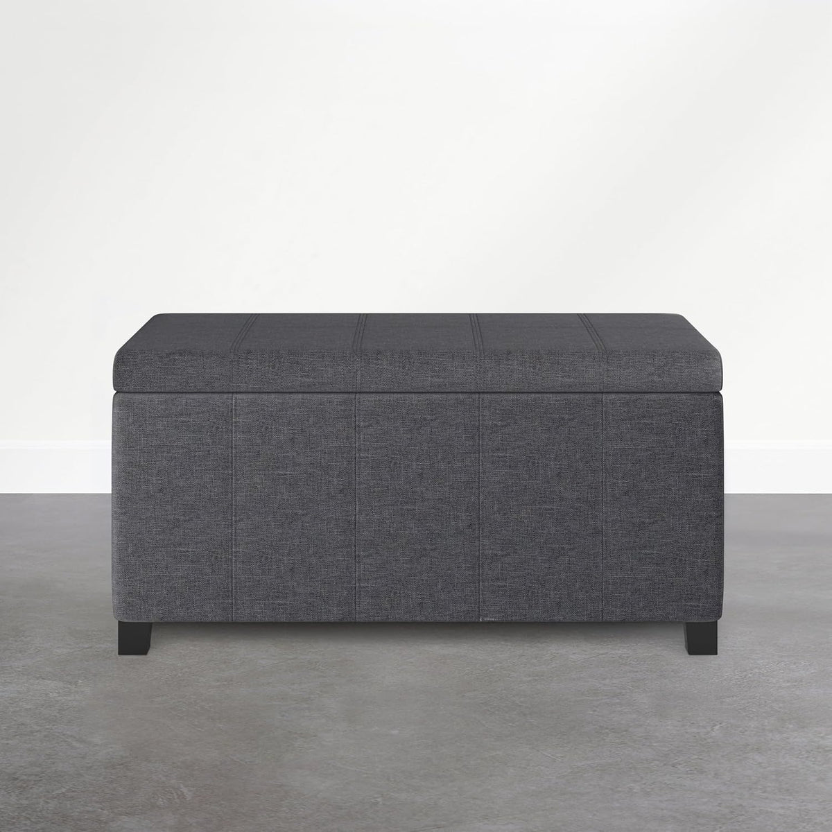 SIMPLIHOME Dover 36" Wide Linen Look Storage Ottoman in Flint Grey