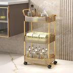 Acrylic Storage Trolley, Bathroom Kitchen Rolling Utility Cart Mobile Organization Shelves with Handle and Lockable Wheel(Gold,3 Tier)