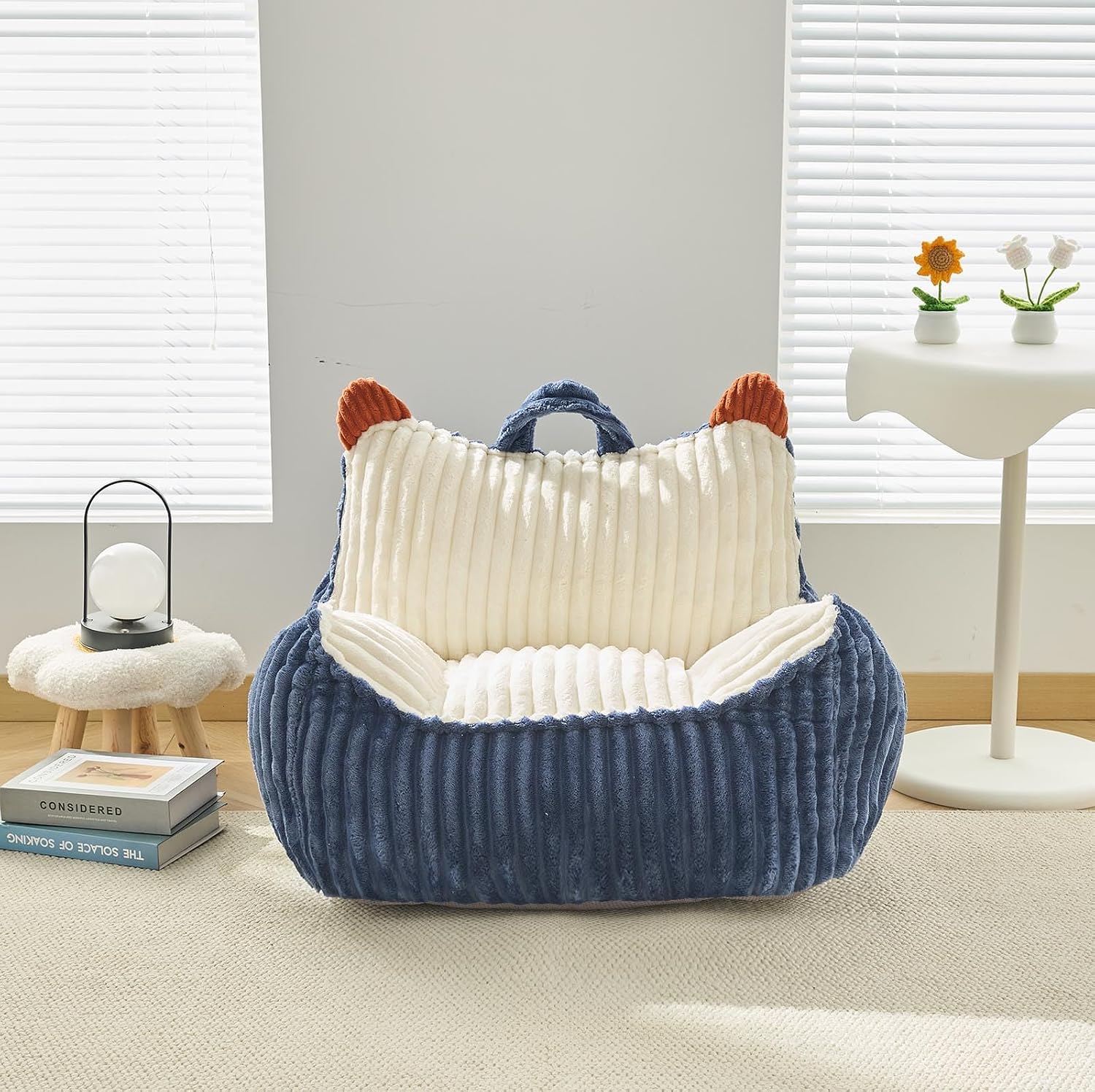 Kisoy Bean Bag Chair, Bean Bag Sofa with Memory Foam Filler for Boys and Girls Soft Faux Fur Fabric Floor Chair for Gaming, Reading Relaxing,Blue