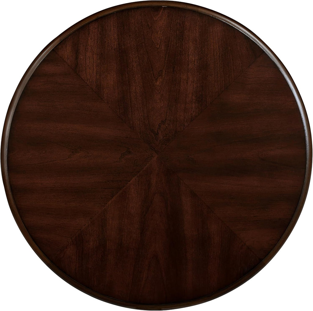 JIJIWANG Wood Round Sofa Table with Antique Carved Legs Oval End Table with Buttom Shelf for Small Space, Cherry