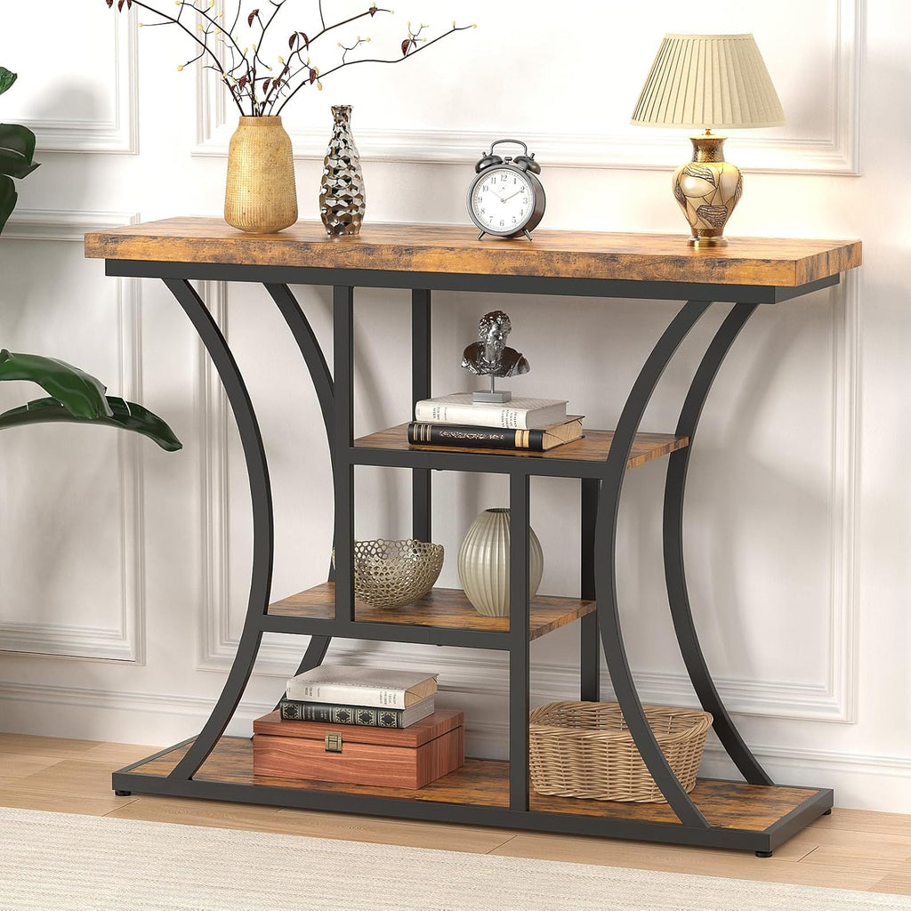 41.3" Industrial 4 - Tier Console Table with Curved Metal Frame, Narrow Long Sofa Table & Entryway Table with Storage Shelves for Living Room, Accent Table for Hallway Furniture Foyer