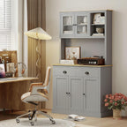 Kitchen Pantry Unit 71 inch, freestanding, Adjustable Shelves Three Heights, Wide countertop for Cable, Gray Oak Yellow Finish