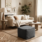 Square Boucle Pouf Ottoman Footrest, Soft & Lightweight Footstool with Foam Filling for Living Room & Bedroom, Laid-Back Lounge Style
