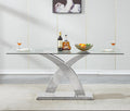70'' Modern Glass Dining Table for 4-8 People, High Gloss Stainless Steel Base, Rectangular Glass Dining Room Table for 6, Tempered Glass Top Silver Kitchen Table for Home Kitchen Furniture
