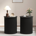Round Fluted Side Table Set of 2, 17.7" Mid-Century Modern End Tables, Wooden Bedside Table Round Nightstand Small Circle Sofa Accent Table for Living Room, Bedroom Home(Black)