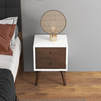 Mid Century Modern Style 2-Drawer White Night Stand Solid Wood 23.6" H,for Small Spaces