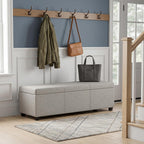 SIMPLIHOME Avalon 54" Wide Linen Look Fabric Storage Ottoman in Cloud Grey | Contemporary lift-top ottoman with high-density foam; rectangle storage bench or coffee table for living room or entryway.