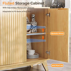 VINGLI 55" Buffet Cabinet with Storage, Fluted 4 Doors Sideboard Cabinet with Adjustable Shelves, Modern Storage Cabinet with Doors for Kitchen, Dining Room & Living Room, Natural Oak