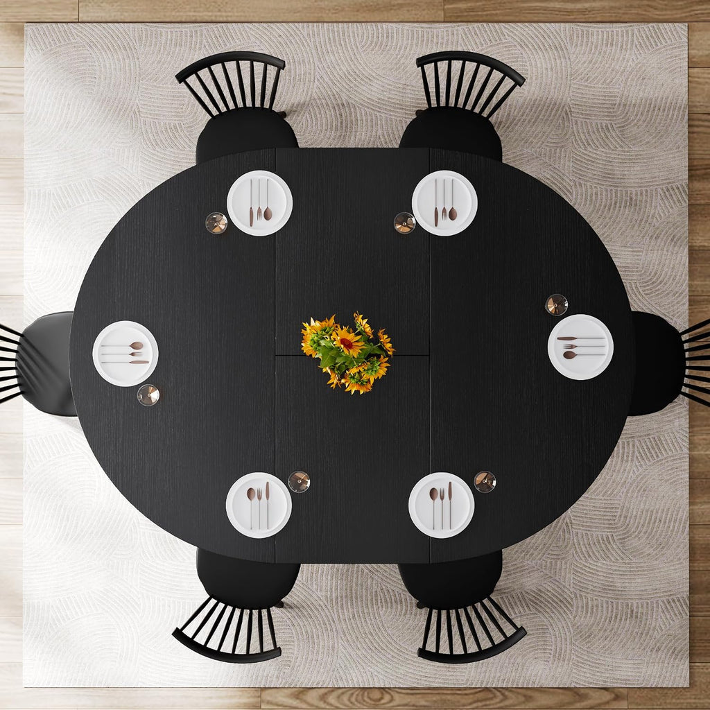 Feonase 43.3-59" Round Extendable Dining Room Table for 4-6, Modern Oval Kitchen Table with Heavy Duty Base, Dining Table for Kitchen Living Room, Easy Assembly, Noise-Free, Matte Black