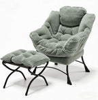 Oversized Lazy Chair with Ottoman for Adults, Chair and Ottoman Set Modern Skinny Lounge Chair with Footrest, Wide Reading Chair for Living Room/Bedroom, Comfy Accent Armchair for Small Spaces, Green