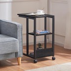 Farini C Shaped Sofa Side End Table, Mobile Snack Table with Brake Wheels Couch Bedside Table with 3-Layer storages,Black Oak