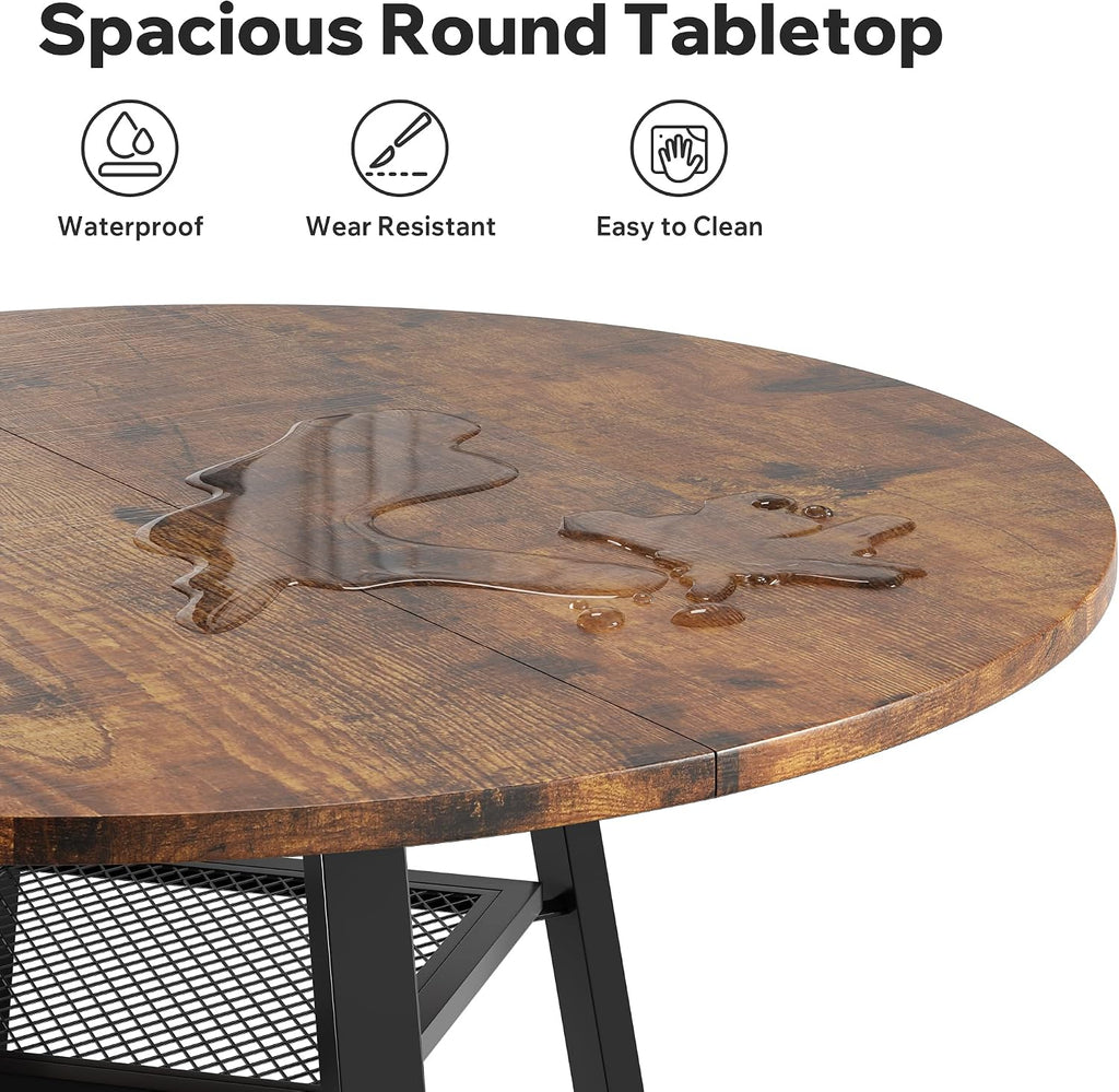 47 Inch Round Dining Table for 4-6 People,Modern Circle Dining Room Table Kitchen Table with Metal Legs for Dining Room,Kitchen,Vintage(Table Only)