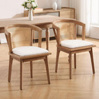 BESTANO Rattan Dining Chairs Set of 2, Mid Century Modern Farmhouse Wood Dining Room Chairs, Upholstered Comfortable Kitchen Dining Side Chair with Cane Woven Back, Beige Linen