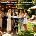 VECELO 28" Round Cocktail Table, Folding Bar Height Table with Removable Legs, 43.3" Tall Portable Plastic Bistro High Top for Indoor Outdoor Wedding Events, Patio, Backyard, Home Parties, White