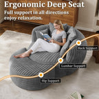 ONEMMLION 50" Oversized Round Chaise Lounge with Ottoman, Corduroy, Grey | Deep Seating Chair, Plush Corduroy and Matching Ottoman Create Cloud-like Comfort for Reading, Lounging and Relaxing