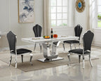 SSLine Modern White Marble Dining Table for 6-8 Rectangle 68" Faux Marble Kitchen Table for 6 Luxury Dining Room Tables with Silver Mirrored Stainless Steel U-Shape Pedestal Base for Home Office