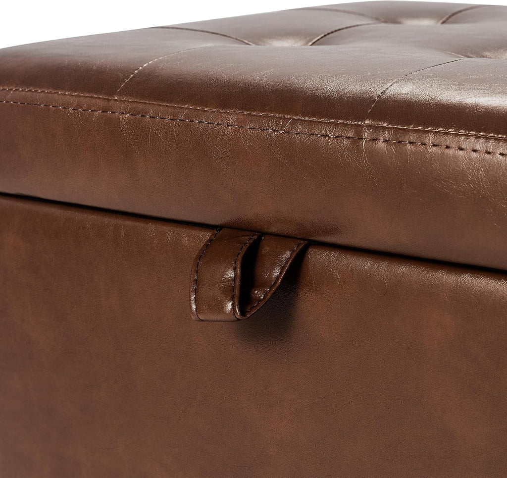 Asense 17 Inch Storage Ottoman Foot Rest,Square Faux Leather Foot Stool,Small Ottoman with Storage,Padded Seat for Entryway,Living Room,Bedroom,Couch,Under Desk,Coffee