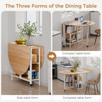 Mondeer Mobile Folding Dining Table, Drop Leaf Table with 2 Open Storage Shelves, Round Edged Design, Small Spaces Dining Room Kitchen (Oak and White) (55 inch)