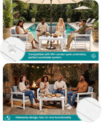 SERWALL HDPE Outdoor Loveseat with Cushions, All Weather Use Outdoor Loveseat Sofa, White Frame/Grey Cushion