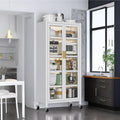 White Metal 5-Tier Kitchen Pantry Cabinet with Acrylic Glass Doors & Wheels, Tall Storage Cabinet for Kitchen, Dining Room, Living Room, Office, Study