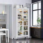 White Metal 5-Tier Kitchen Pantry Cabinet with Acrylic Glass Doors & Wheels, Tall Storage Cabinet for Kitchen, Dining Room, Living Room, Office, Study