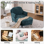 Chaise Lounge Chair Indoor, 59.8" Oversized Couch Reading Chairs, Chenille Comfortable Deep Sleeping Single Sofa, Upholstered Modern Couch Sofa Bed for Living Room, Bedroom & Apartment (Teal)