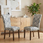Furniliving Upholstered Dining Chairs Set of 2 - Line Fabric Modern Farmhouse Kitchen Chairs, High-Back Dining Room Chairs with Wooden Legs for Kitchen Dining Room Living Room.Floral Blue