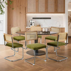 Velvet Dining Chairs Set of 6 Handwoven Rattan Back Upholstered Seat&Chrome Base Mid Century Kitchen Chair,for Dining Room,Living Room,Bedroom,Olive Green