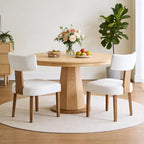 Upholstered Dining Chairs Set of 2, Mid Century Modern Linen Dining Chairs, Armless Side Chairs with Curved Back and Wood Legs for Kitchen, Dining Room, Living Room, Cream