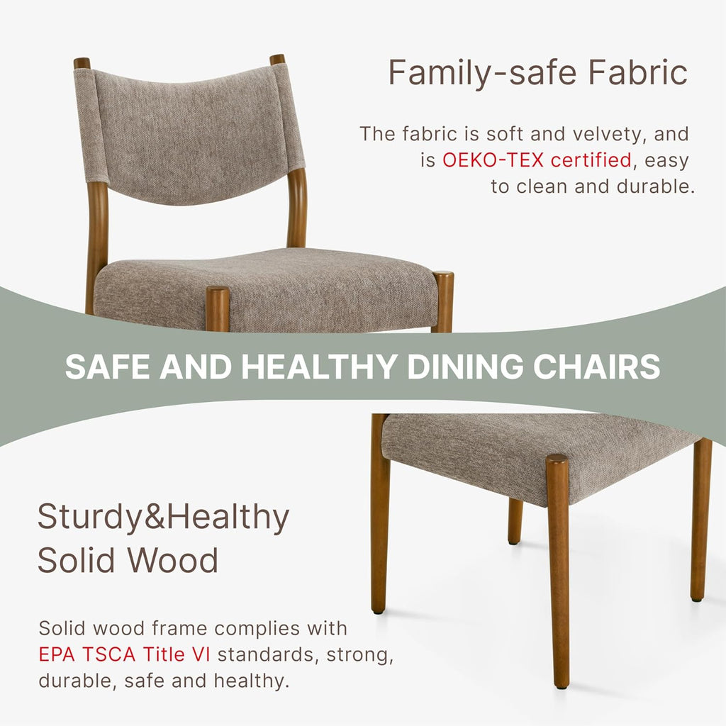 KISLOT Dining Chairs Set of 4, Ergonomic Upholstered Wood Chairs, Brown | Mid Century Modern Dining Room Chairs, Ergonomic Farmhouse Kitchen Chairs with Solid Rubber Wood Frame, Antique Walnut Leg