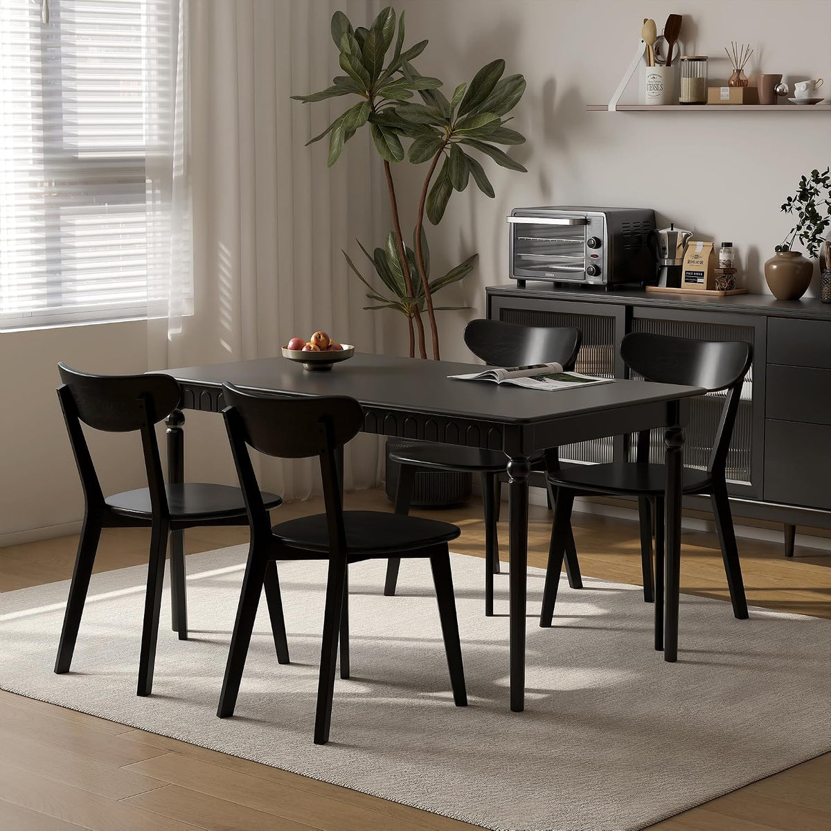 Dining Chairs, Kitchen Chairs, 100% Oak Solid Wood Modern Chair with Curved Backrest Kitchen & Dining Room Chairs Modern Chair for Living Room, Dining Room (6, Black)