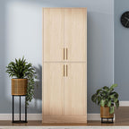 Housoul 71" Tall Pantry Cabinet with 4 Doors, Kitchen Pantry Storage Cabinet, Freestanding Larder Cupboard, Utility Kitchen Hutch with Gold Handles for Dining Room, Bathroom, Oak