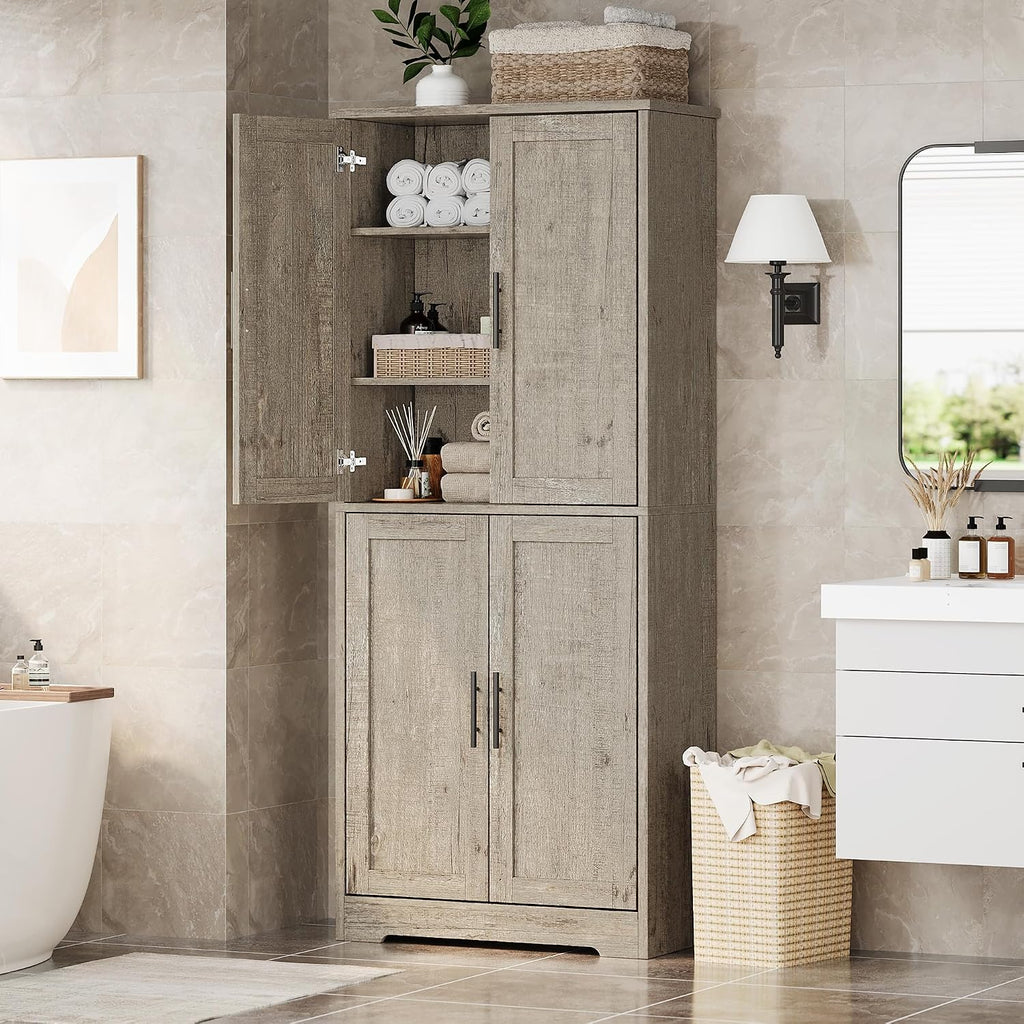 70" Tall Pantry Cabinet, Kitchen Pantry Cabinet with Doors and Adjustable Shelves, Freestanding Cupboard, Tall Storage Cabinet for Bathroom, Dining Room, Living Room, Gray
