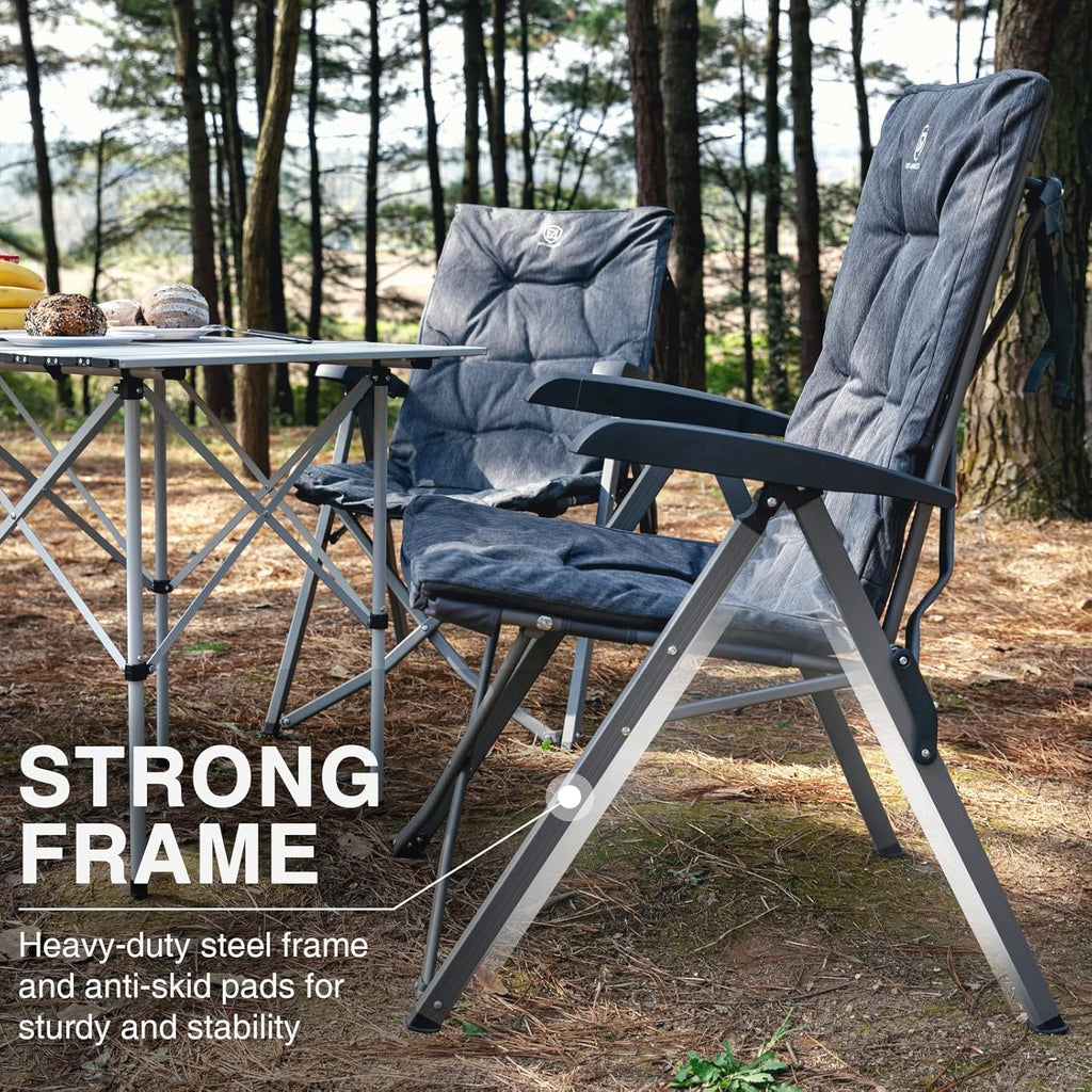 EVER ADVANCED Luxury Camping Chairs 2 Set for Adults Heavy Duty High Back Oversized Folding Garden Chair Comfy Padded Loadable 330LBS Adjustable Dining Chairs 4-Position Recliner Chair Grey