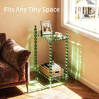 Acrylic Side Table 2-Tier, Clear Nightstand with Storage, Narrow Bedside End Table for Small Spaces (Green, 20.6"×10.4“×26”)