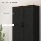 4-Door Industrial Freestanding Kitchen Pantry Cabinet with Multiple Adjustable Shelves, Distressed Black Finish and Sleek Design
