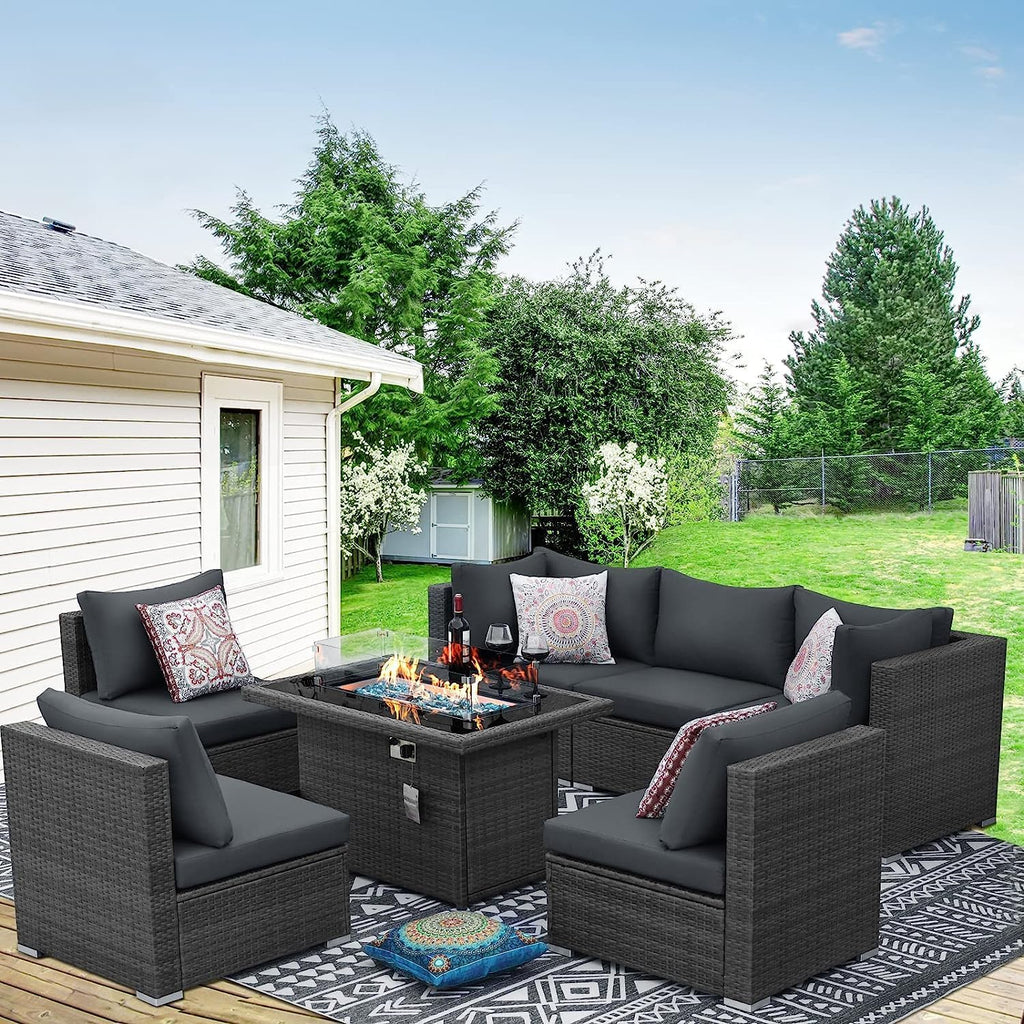 BULEXYARD 2 Pieces PE Rattan Patio Furniture Ottoman Sofas with Thick Cushions Outdoor Wicker Footrest for Backyard, Deck, Garden, Balcony (Dark Grey)
