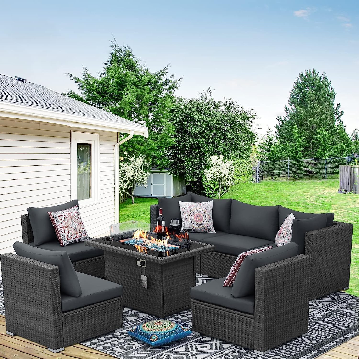 BULEXYARD 2 Pieces PE Rattan Patio Furniture Ottoman Sofas with Thick Cushions Outdoor Wicker Footrest for Backyard, Deck, Garden, Balcony (Dark Grey)