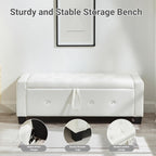 48" Faux Leather Ottoman with Storage, Tufted Storage Ottoman Bench with Safety Hinge, Rectangular Extra Long Bench for Bedroom, Living Room, Entryway and Window, White