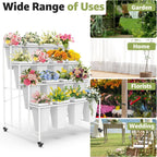 4 Layers Flower Display Stand with Buckets, 16 PCS Buckets Plant Stand with Wheels, Movable Metal Plant Stand for Terrace Garden, Living Room, Florist Shop