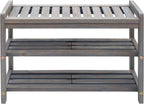 27-Inch Wooden Shoe Bench for Entryway, 3-Tier Storage Organizer, Rustic Shoe Rack Bench for Narrow Spaces, Brush Grey