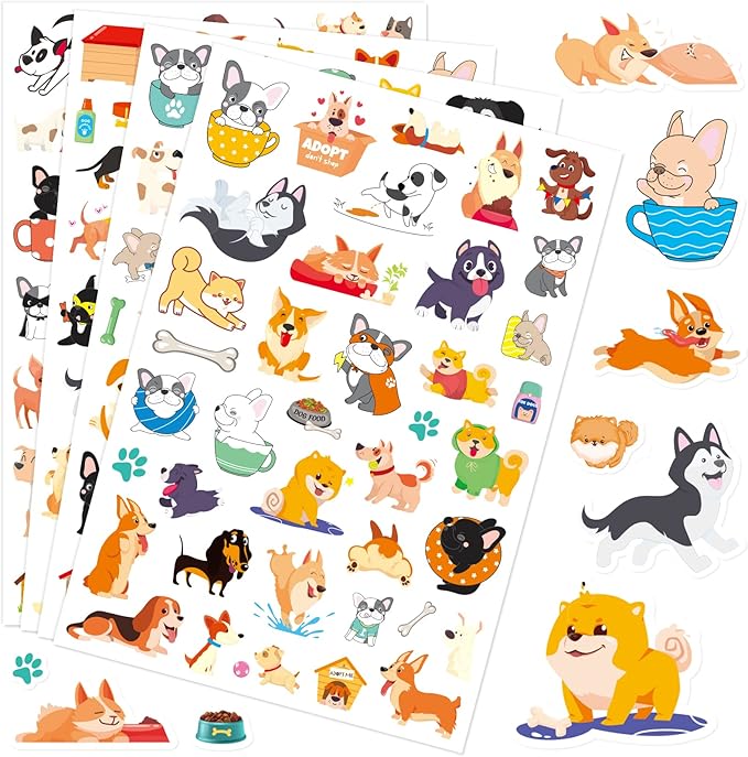 Cute Dog Stickers Puppy Pet Decal Sticker 780 Counts Party Gifts Goodie Bags Decor School Reward Animal Birthday Party Favors Vinyl Waterproof Dog Water Bottle Laptop Stickers Invitation Decor
