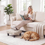 Joveco Small Foot Rest Stool Ottoman, Square Upholstered Fabric Footstool for Couch, Under Desk, Office, Living Room, Printing Beige
