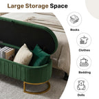 65" Velvet Storage Ottoman Bench End of Bed for Bedroom Entryway Green | Velvet Large Storage Solid Wood with Metal Leg 300 lbs Weight