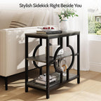 End Table, Narrow Side Table with 3-Tier Storage Shelves, Wood Sofa Side Table with Geometric Metal Frame for Living Room, Industrial Bedside Nightstand for Bedroom (1, Gray)