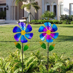 Viveta 2 Pack Garden Wind Spinners, 35.4 "Flower Metal Windmill,Pink and Blue Wind Sculpture,Pinwheels for Yard and Garden