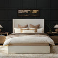 RECCI Queen Bed Frame with 53'' Extra Tall Wingback Headboard, Low Profile Grounded Upholstered Platform Bed Frame, Squeak-Free, Easy Assembly, No Box Spring Needed, Beige